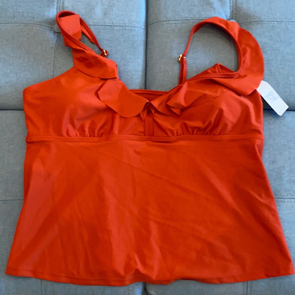Time and Tru Rust Red Ruffle Tankini Top